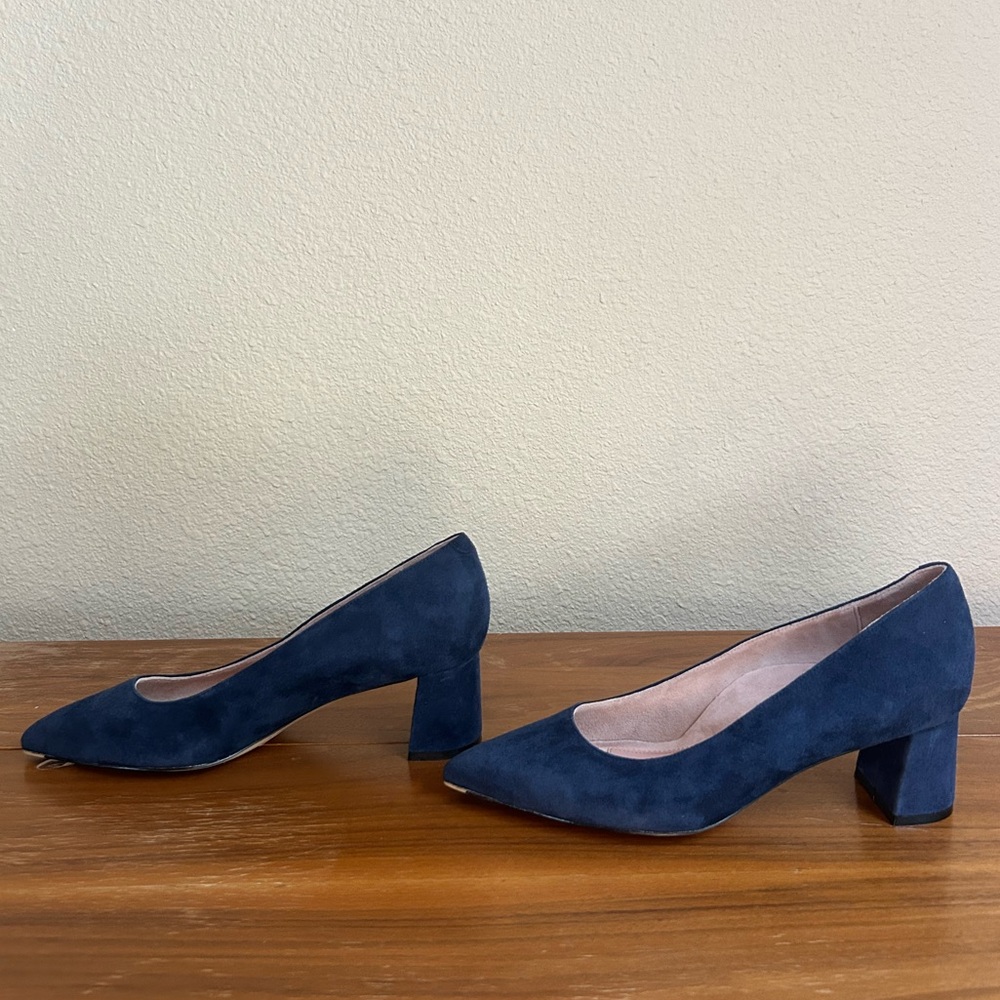 NWOT Ally Shoes Noble Suede Lower Block Heel | women’s size: 38.5 C | navy - Picture 9 of 15